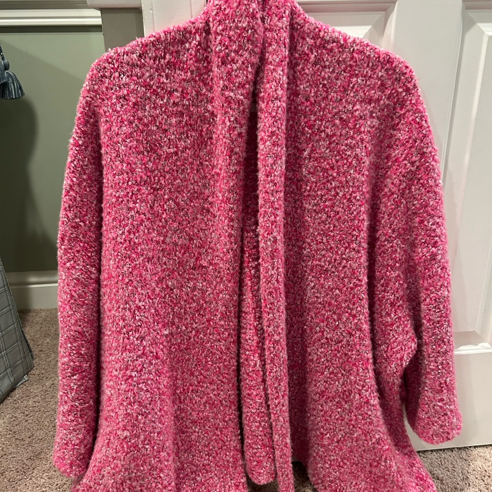 Free People Pink Bouclé Open Front Cardigan